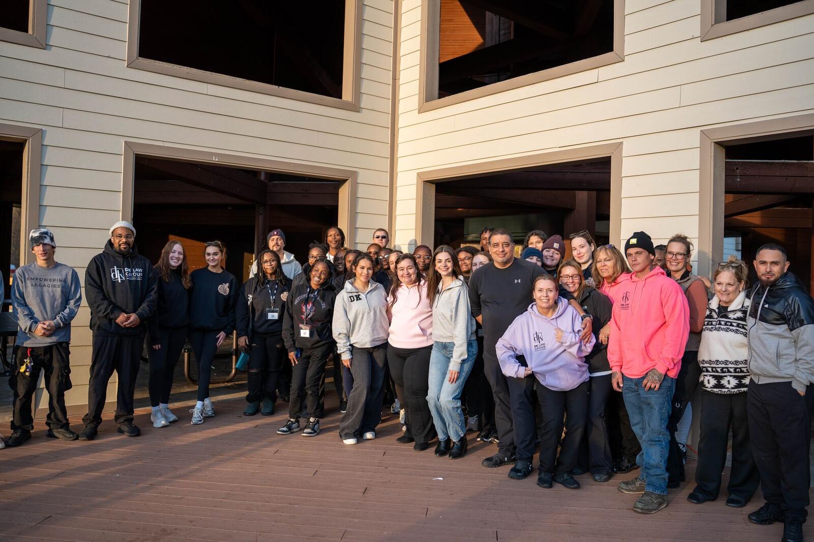 Large group photo at a company event